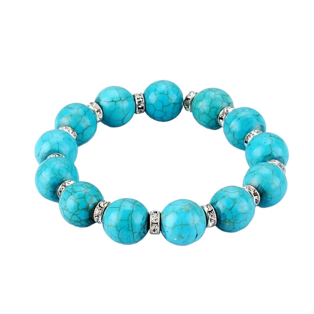 Turquoise Beaded with Rhinestones Stretch Bracelet